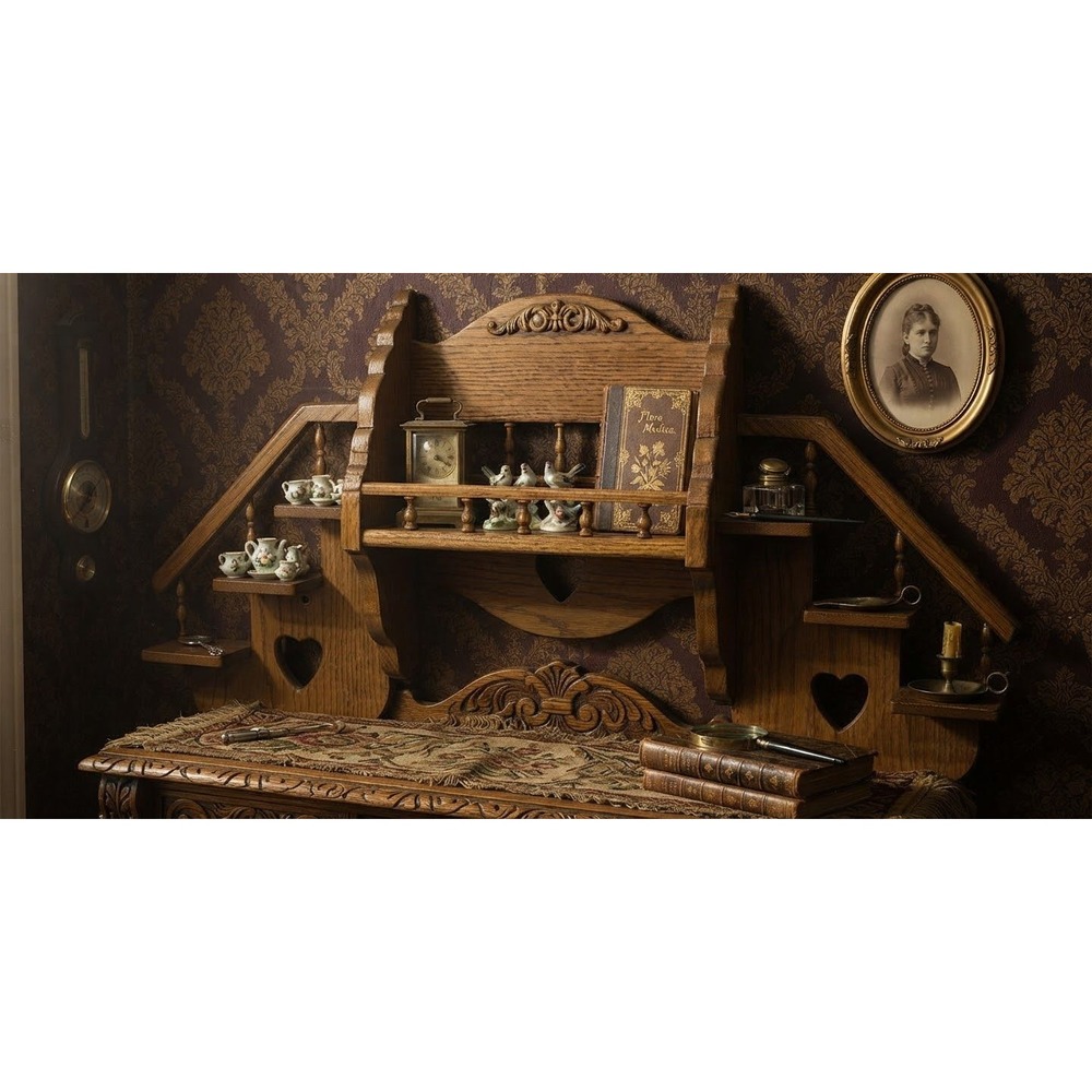 George Hacker Handcrafted Oak Wood Wall Shelf Heart Cutout Spindle 34x17x7.5